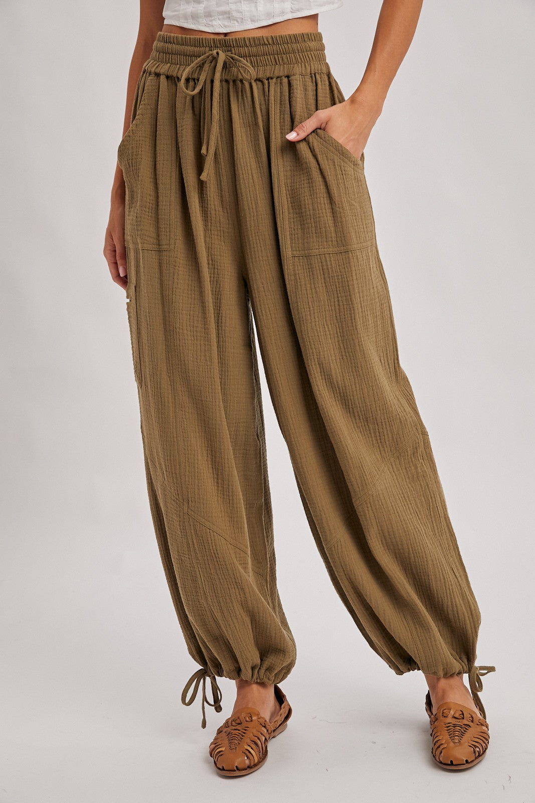 Jogger Harem Drawstring Pants- Olive