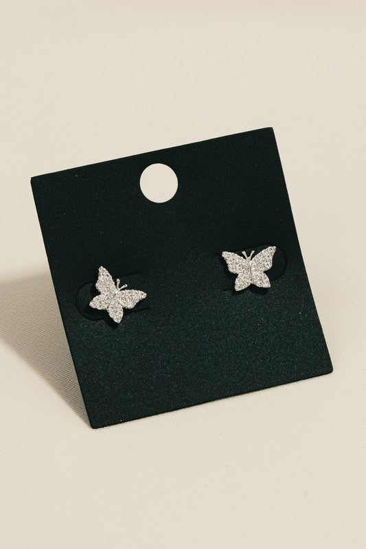 Gold Dipped Cz Pave Butterfly Stud Earrings