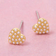 Gold Dipped Pearl Pave Heart Stud Earrings