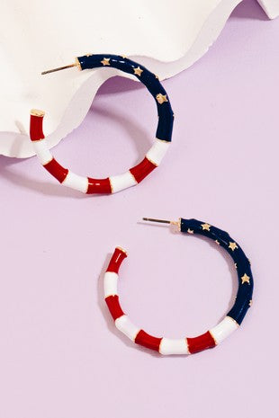 Large Enamel American Flag Hoop Earrings