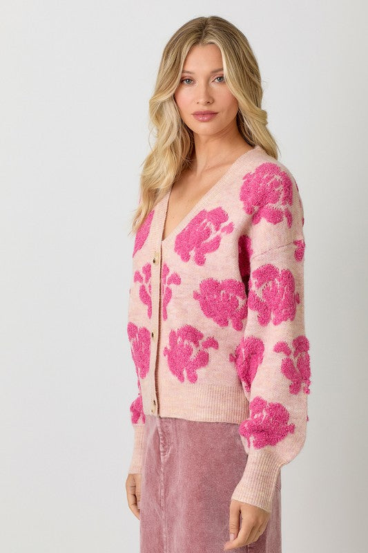 Floral Button Down Cardigan- Pink