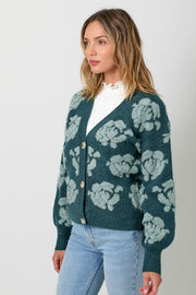 Floral Button Down Cardigan- Teal