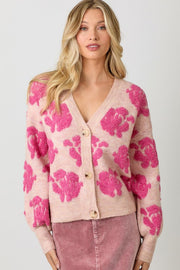 Floral Button Down Cardigan- Pink