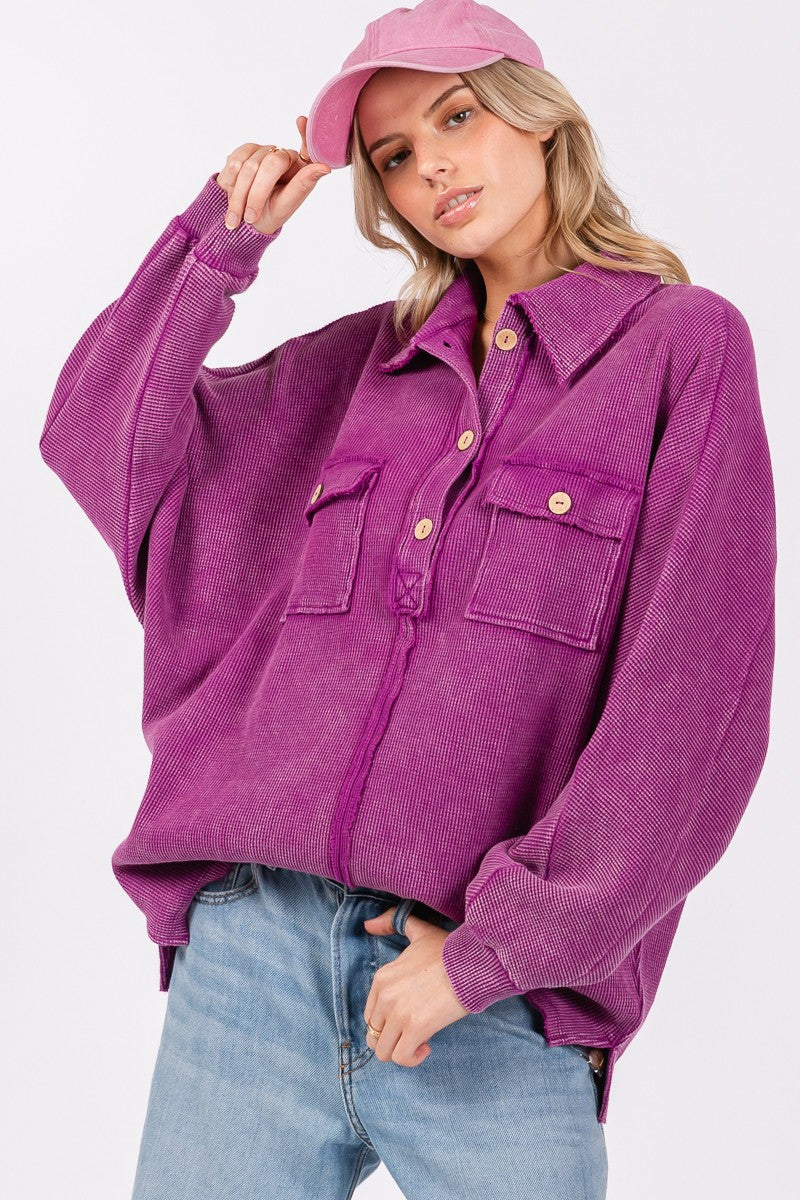 Mineral Wash Henley-Magenta