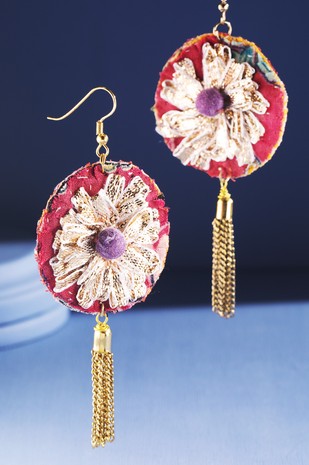 Fabric Flower With Tassel Earrings