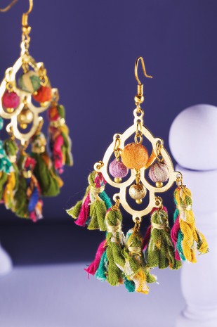 Handmade Bead & Tassel Chandelier Earrings