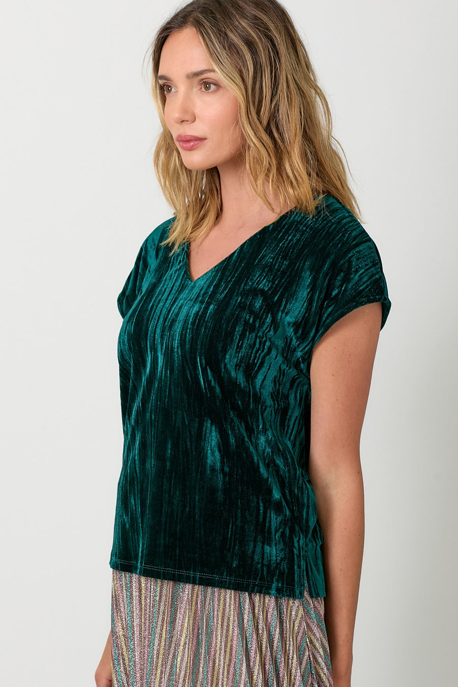 Velvet V-neck Top- Emerald