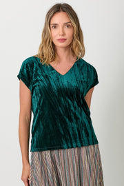 Velvet V-neck Top- Emerald