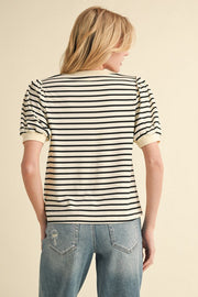 Striped Short Sleeve Top- Black