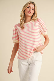 Striped Short Sleeve Top- Pink