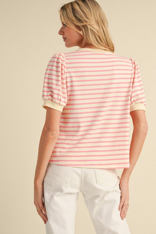 Striped Short Sleeve Top- Pink