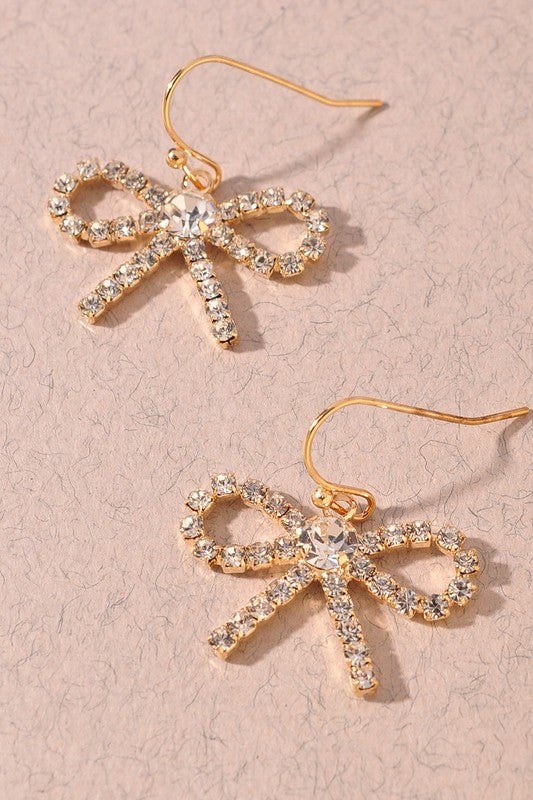 Rhinestone Bow Dangle Earrings