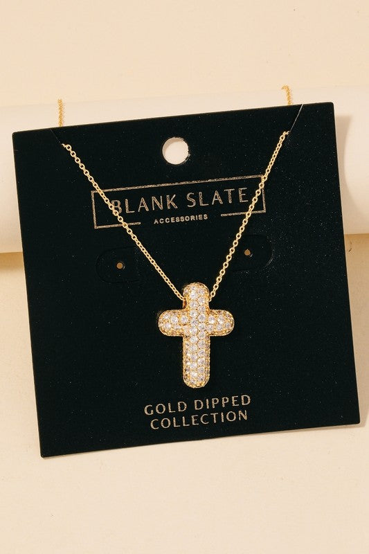 Pave Bubble Cross Pendant Necklace