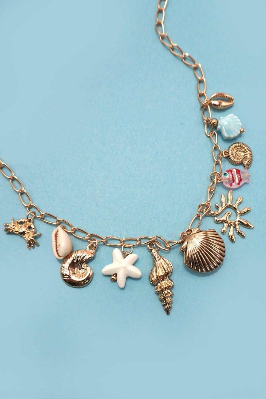 CHARM NECKLACE-SEASHELL LOCKET PUKA FISH SEA LIFE