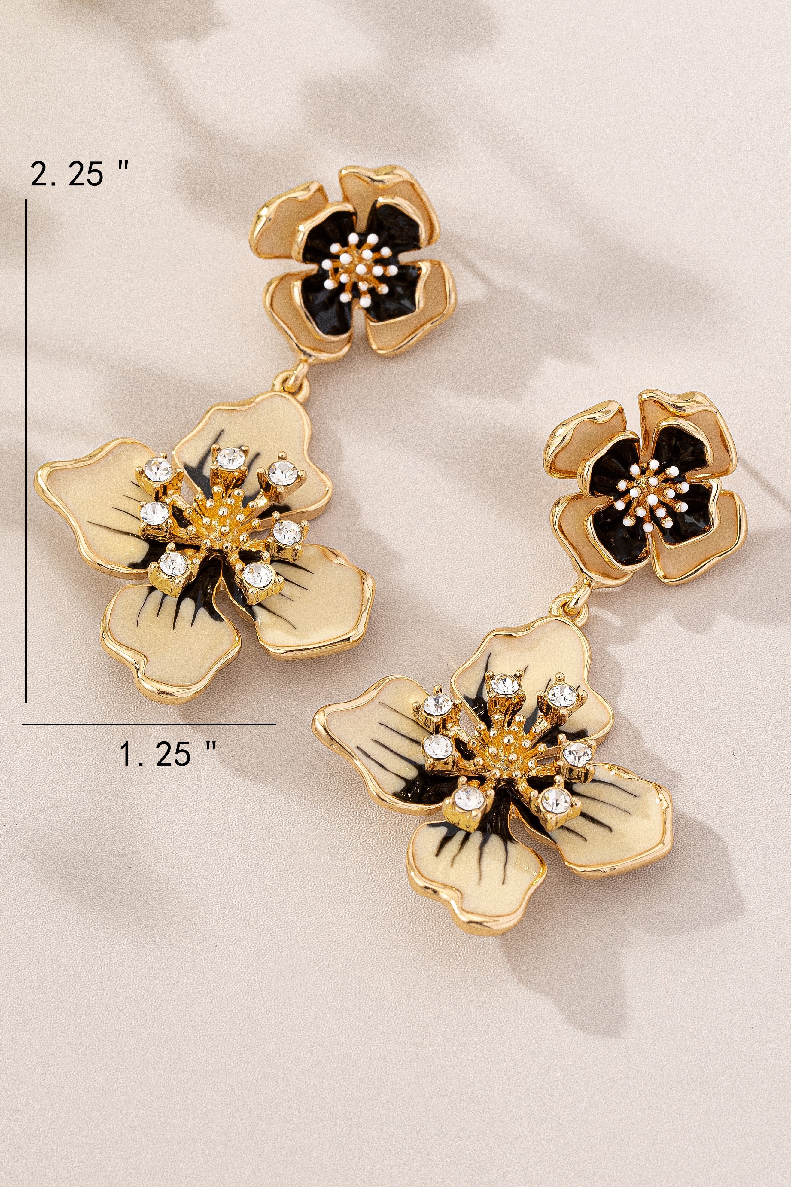 Ivory And Black Flower Drop Earrings