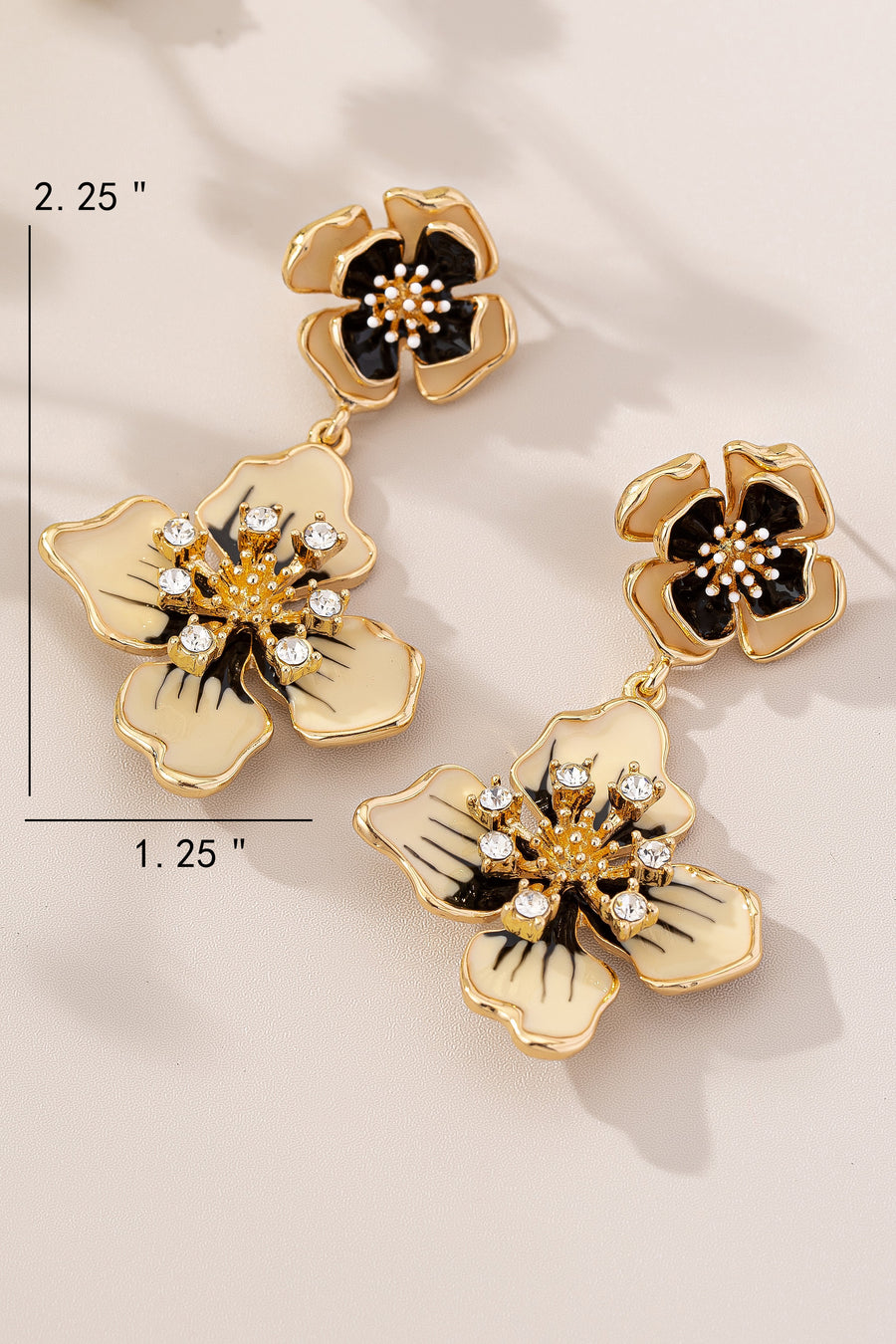 Ivory And Black Flower Drop Earrings