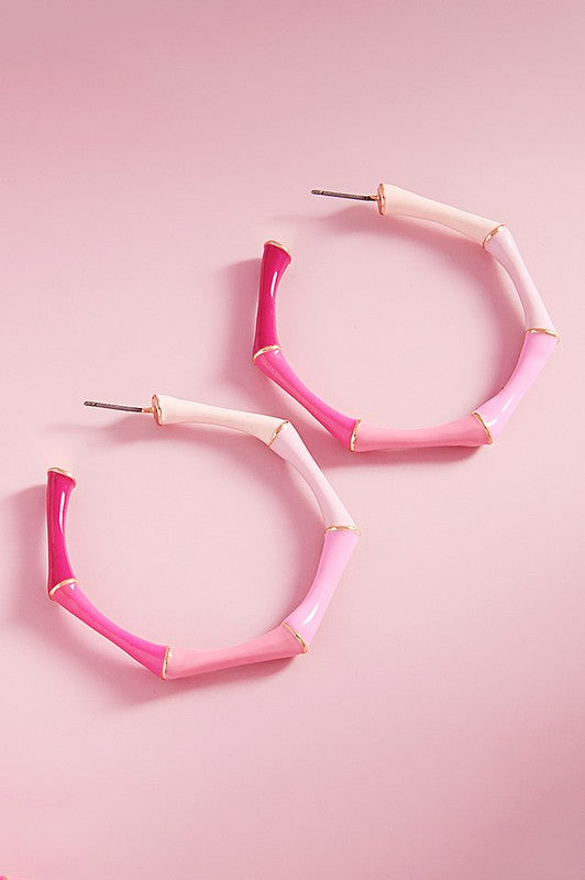 Enamel Bamboo Hoop Earrings