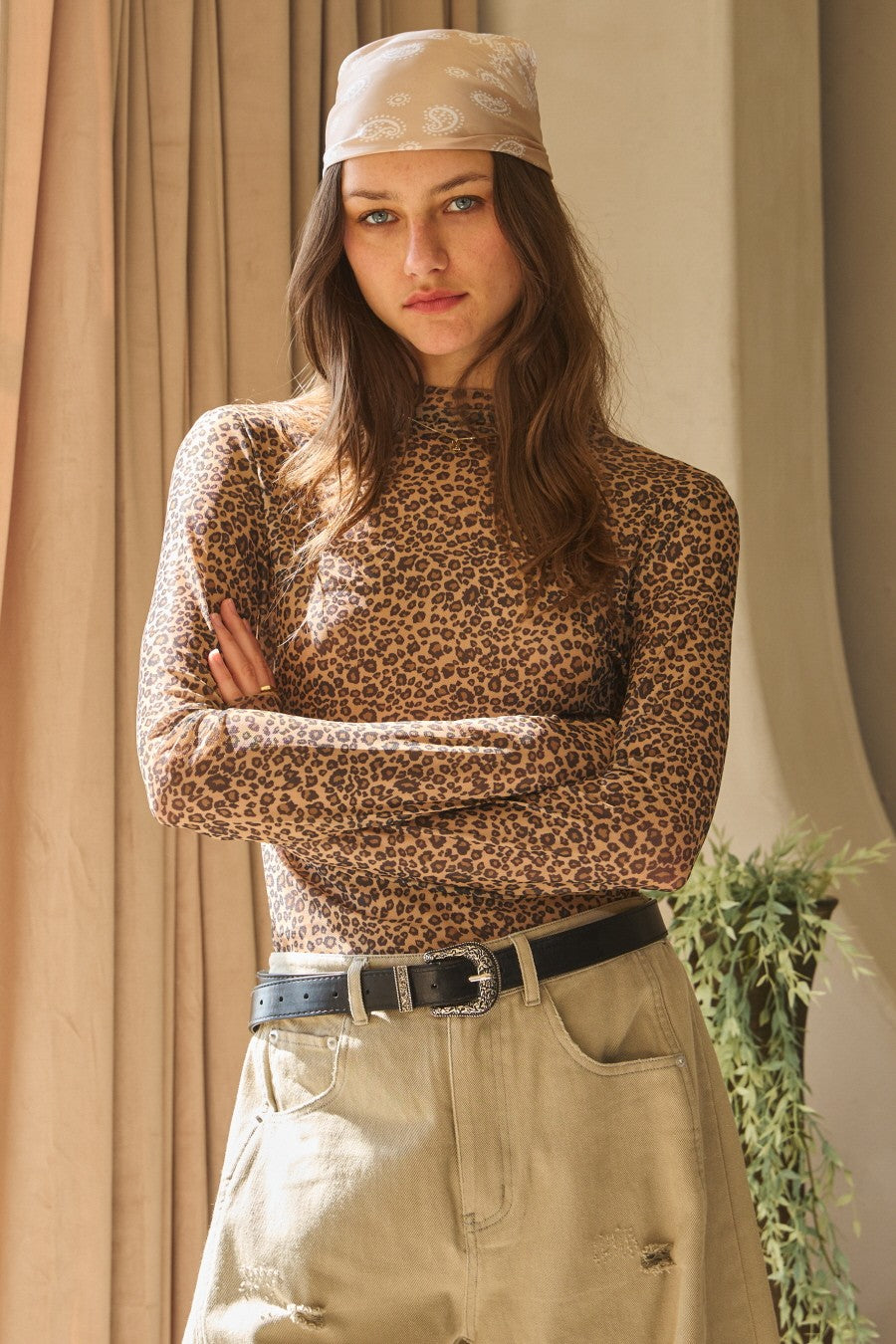 Animal Printed Mesh Top