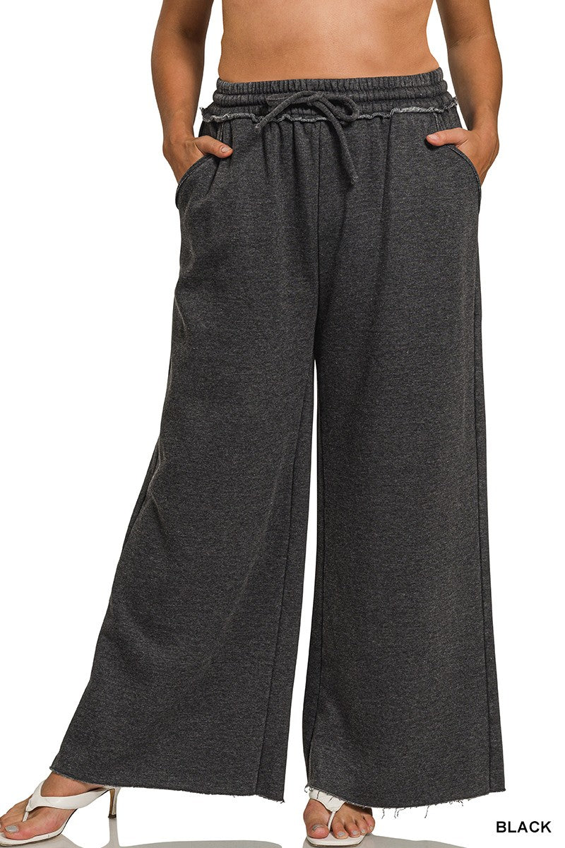 Acid Wash Fleece Sweatpants- Black