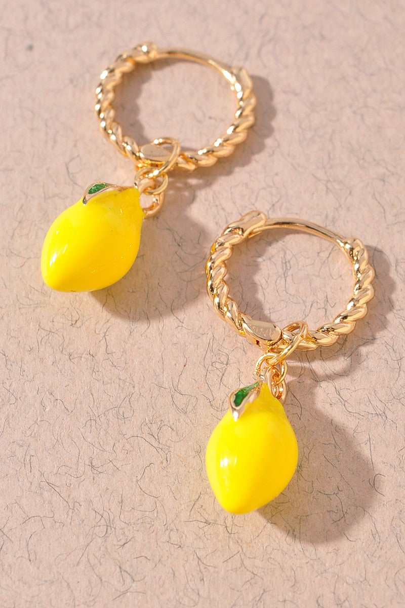 Ceramic Lemon Charm Huggie Earrings