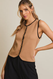 Sleeveless Knit Button Vest