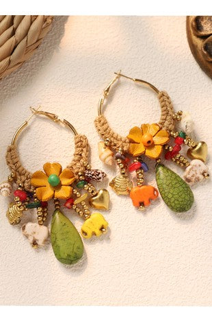 Boho Woven Floral Hoop Earrings