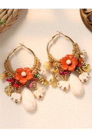 Boho Woven Floral Hoop Earrings