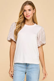 Eyelet Puff Sleeves Top- Ivory
