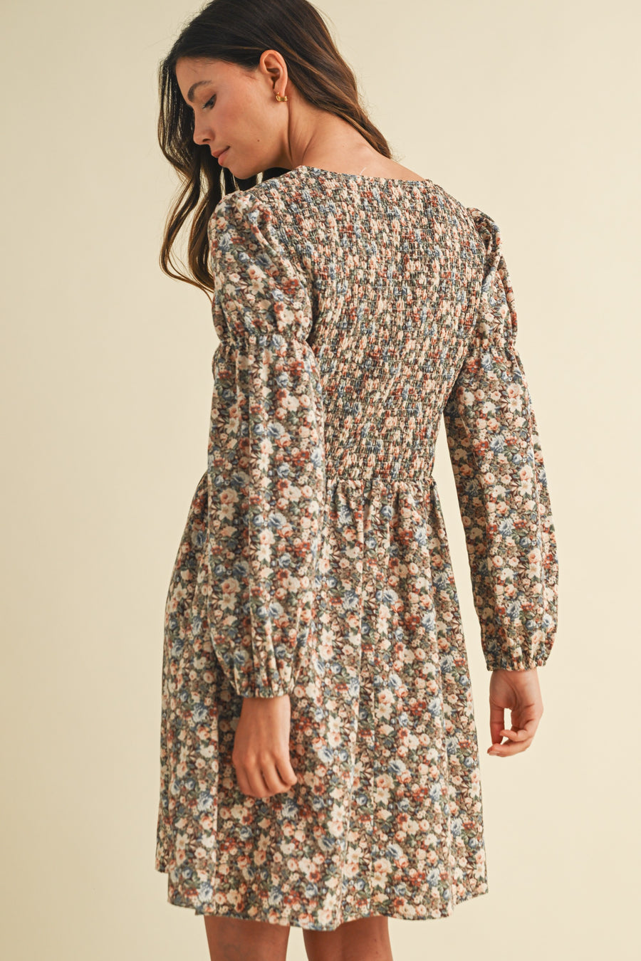 Vintage Flower Print Smocked Dress