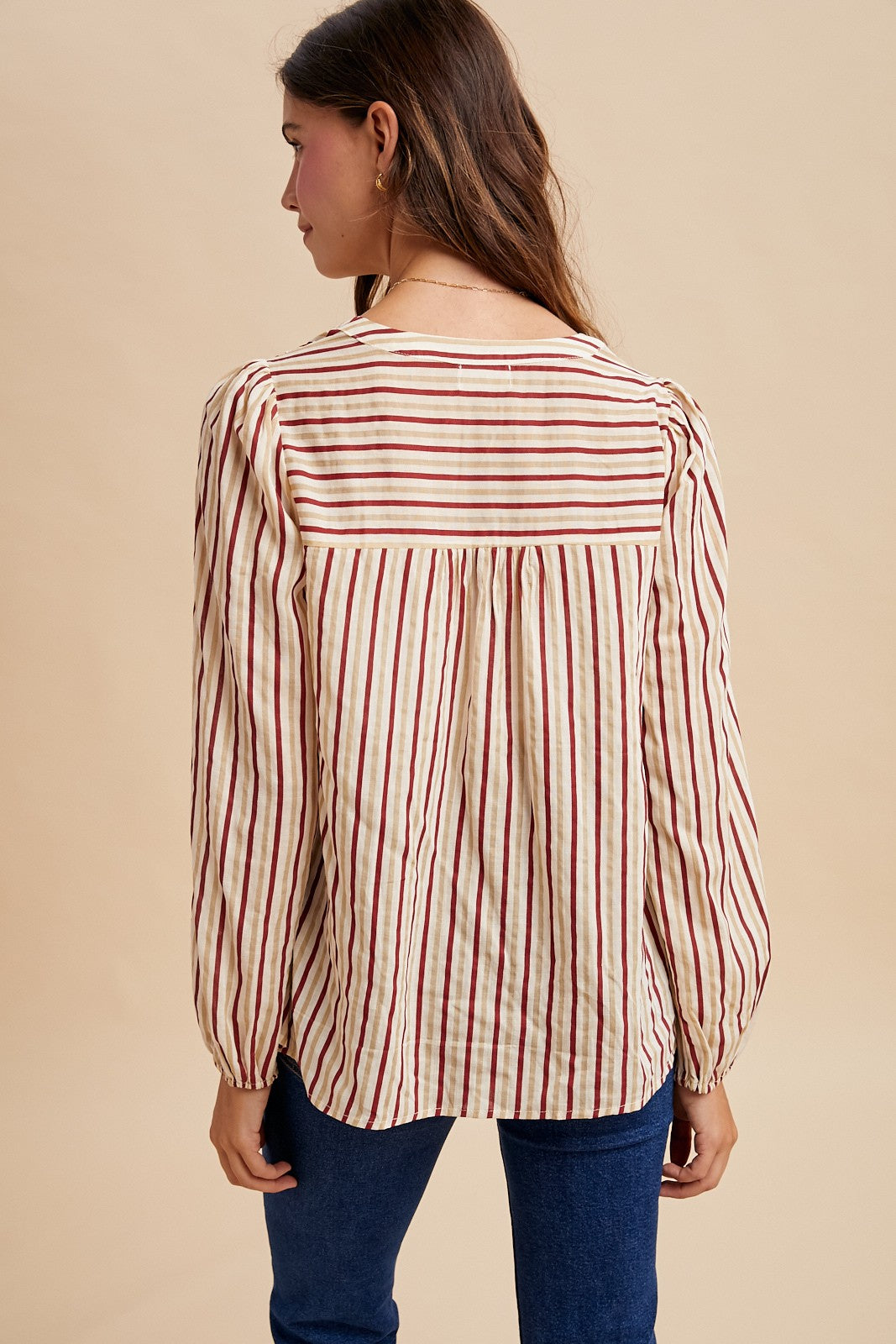 Stripe Smocked  Blouse
