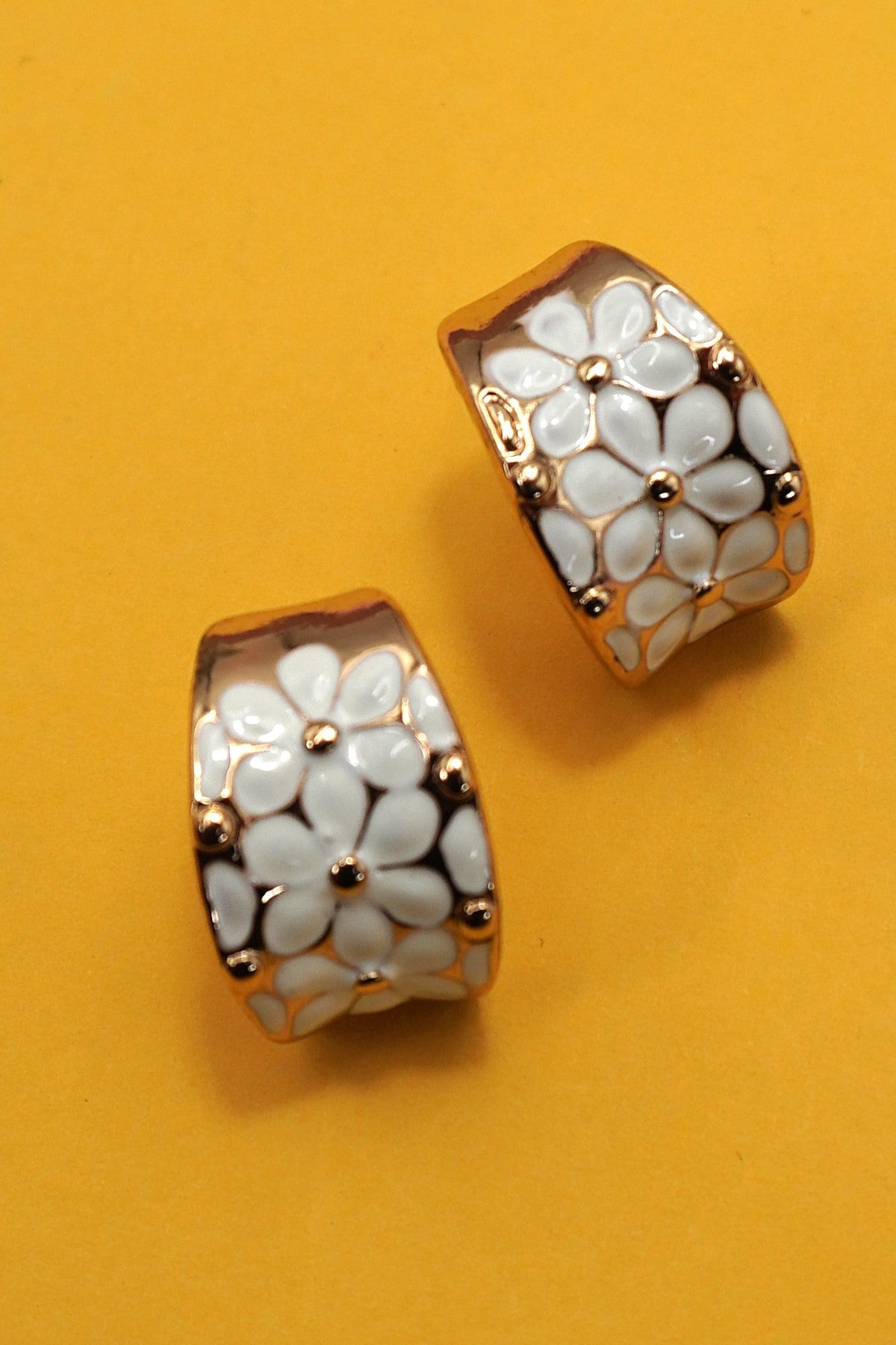 White Flower Hoop Earrings