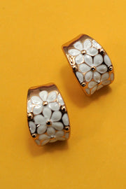 White Flower Hoop Earrings