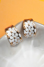 White Flower Hoop Earrings