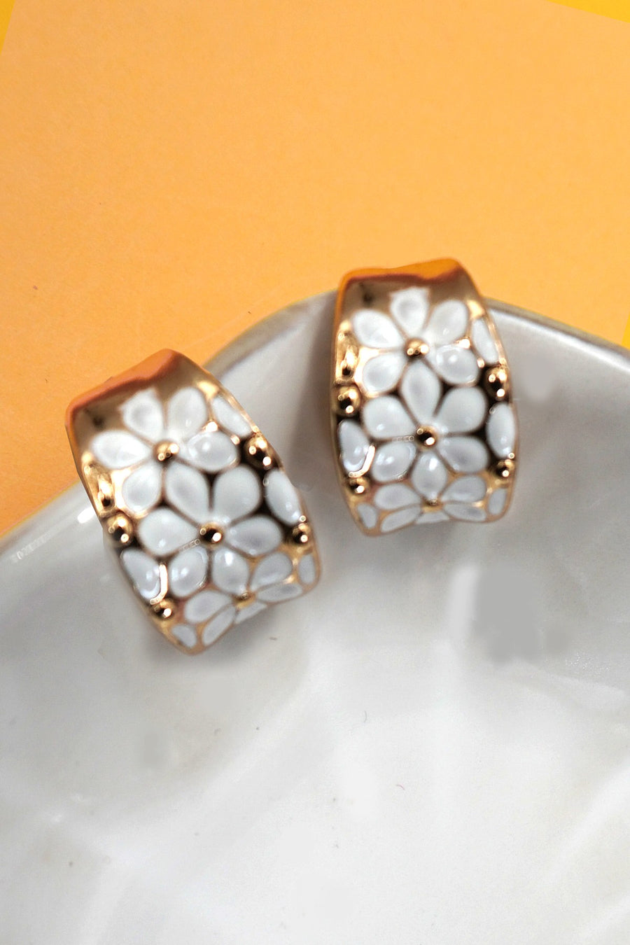 White Flower Hoop Earrings