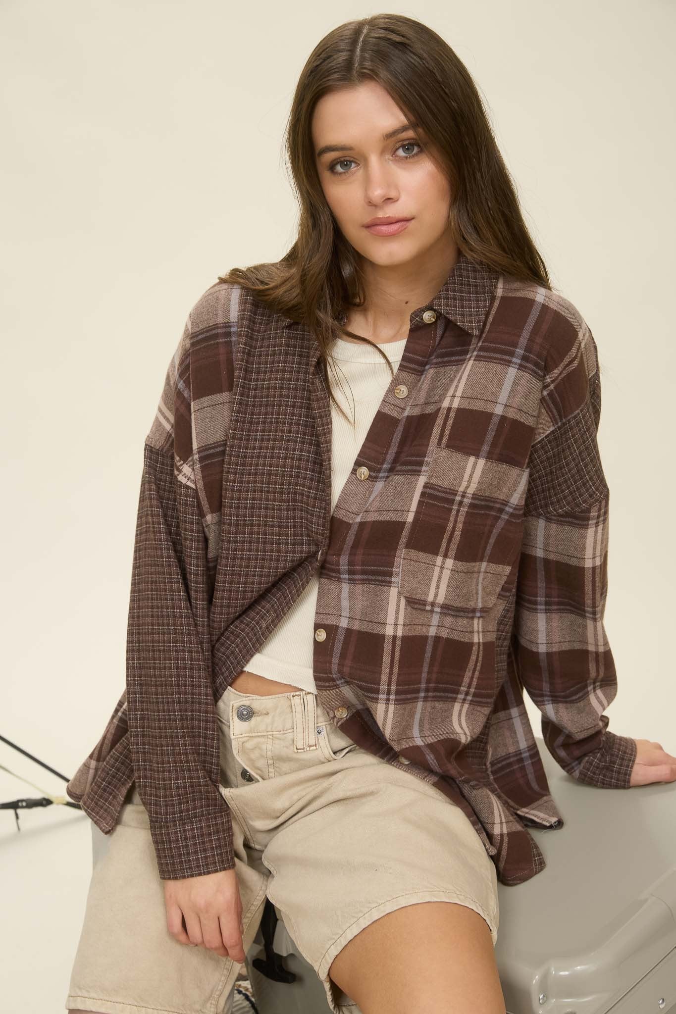Mixed Media Plaid Top