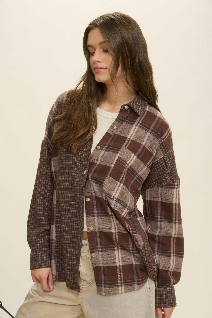 Mixed Media Plaid Top