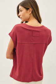 Linen Blend Top- Wine