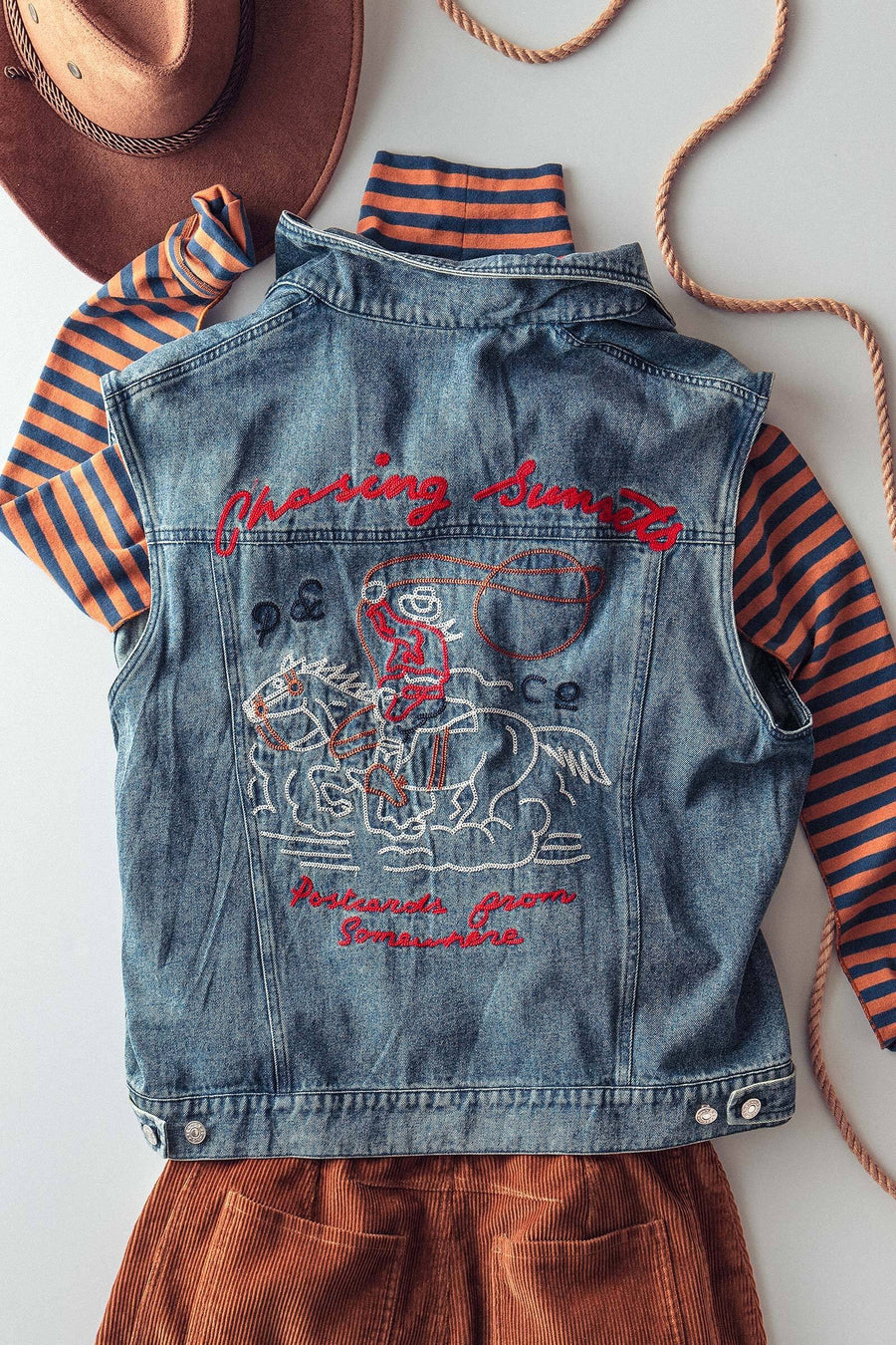 Chasing Sunset Embroidered Denim Vest