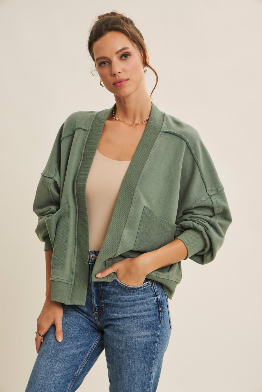 Mineral-washed French Terry Cardigan