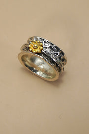 Two Tone Sunflower Statement Ring