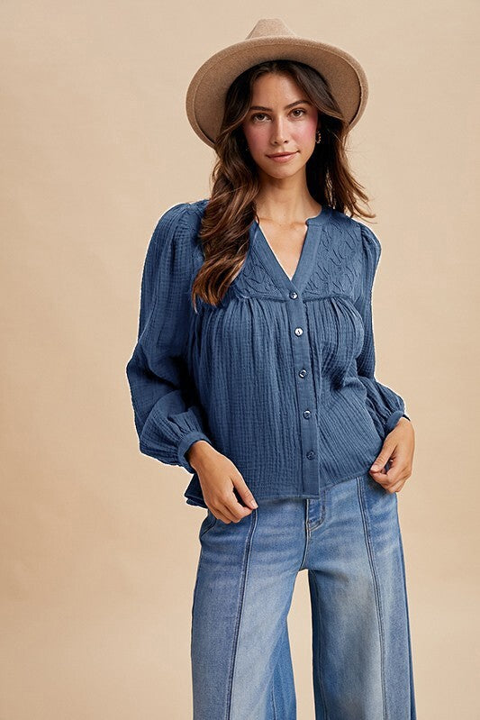 Gauze Babydoll Blouse
