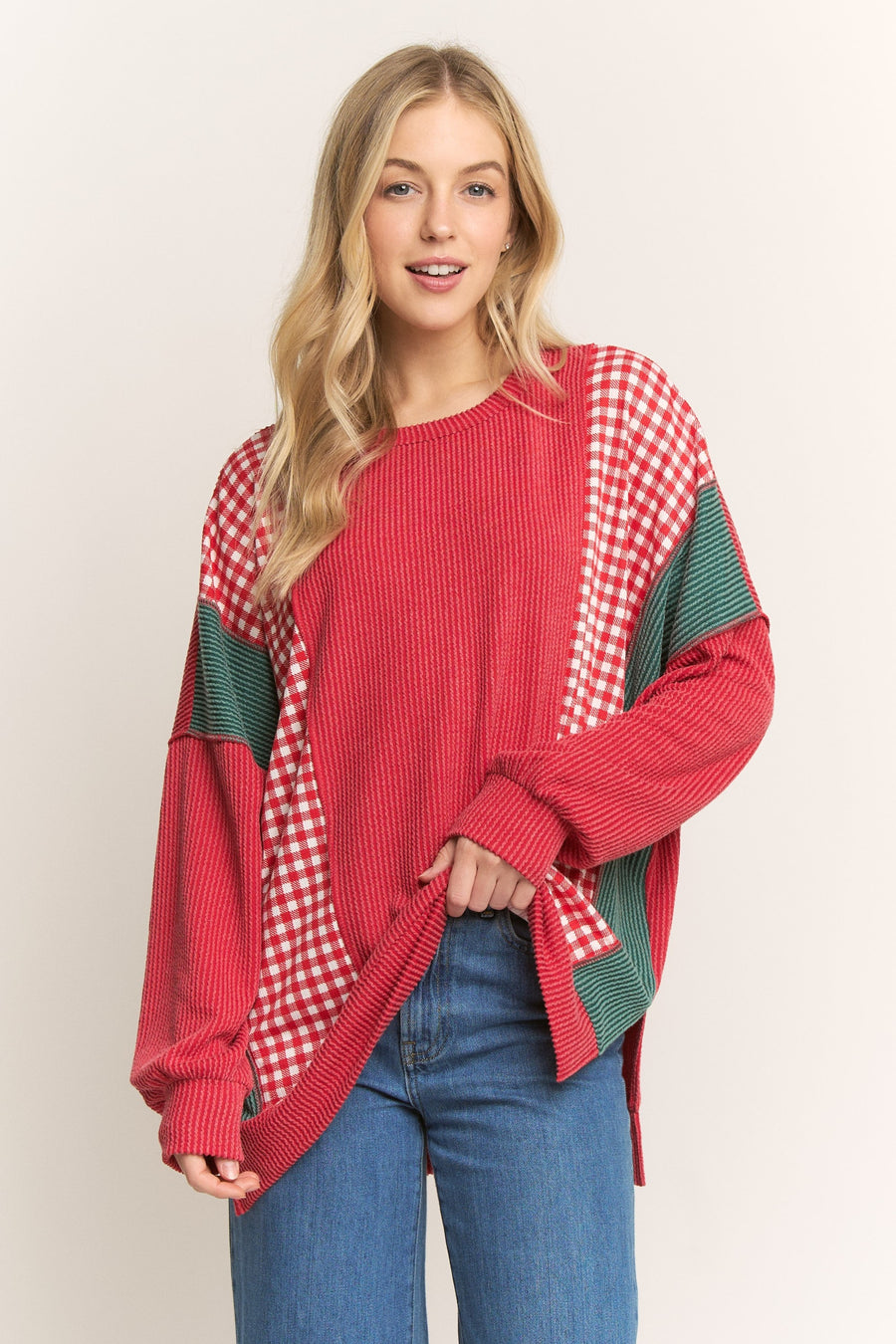 Color Block Christmas Top- Plus