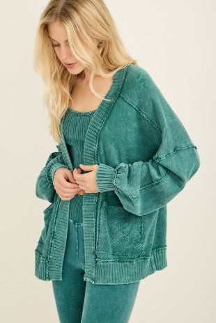 Mineral Washed Cardigan- Green