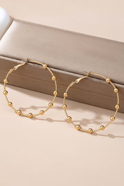 Gold Ball Beaded Station Hoop Earrings