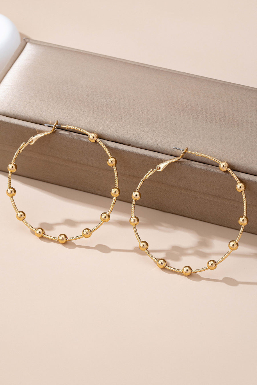 Gold Ball Beaded Station Hoop Earrings