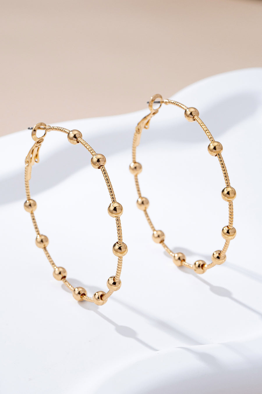 Gold Ball Beaded Station Hoop Earrings