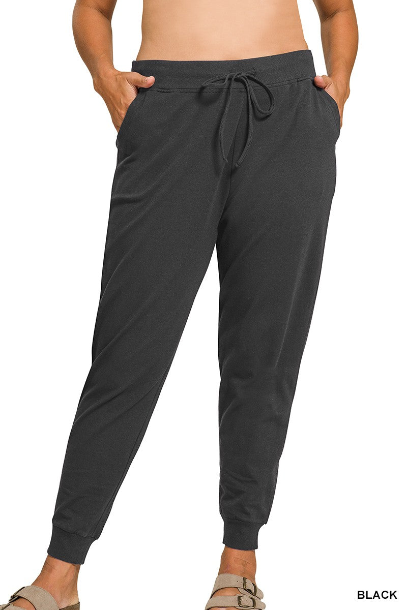 Plus Cotton Joggers- Black