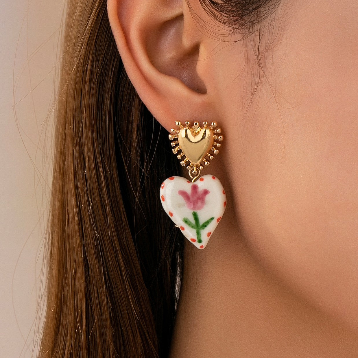Heart Ceramic Drop Earrings
