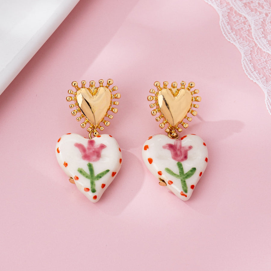 Heart Ceramic Drop Earrings
