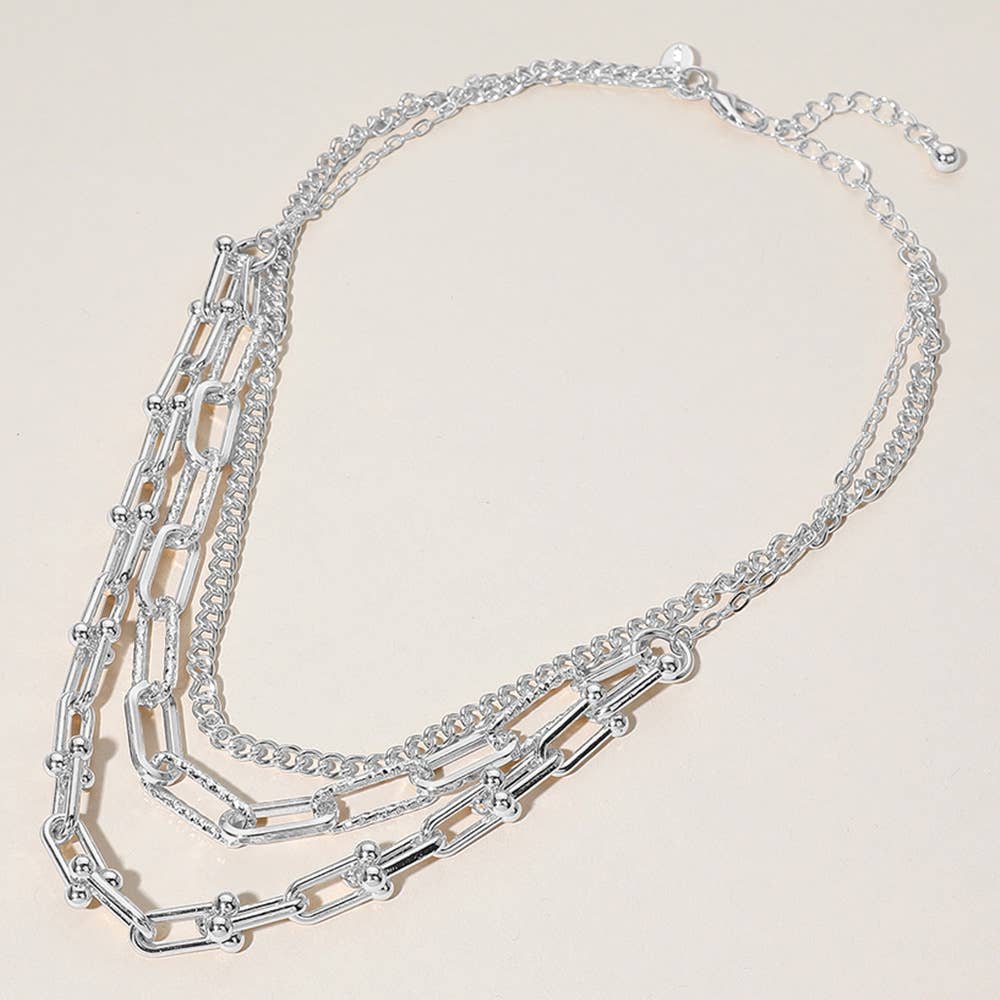 Textured Metal Paperclip Chain Layered Necklace